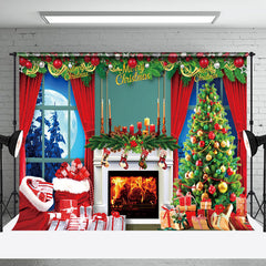 Aperturee - Aperturee Pine Leaves Window Fireplace Gift Christmas Backdrop