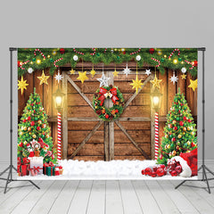 Aperturee - Aperturee Wreath Wood Door Christmas Tree Backdrop