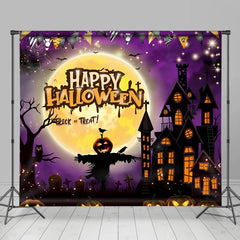 Aperturee - Aperturee Mystical Halloween Moon Scarecrow Castle Backdrop