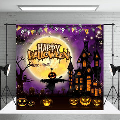 Aperturee - Aperturee Mystical Halloween Moon Scarecrow Castle Backdrop