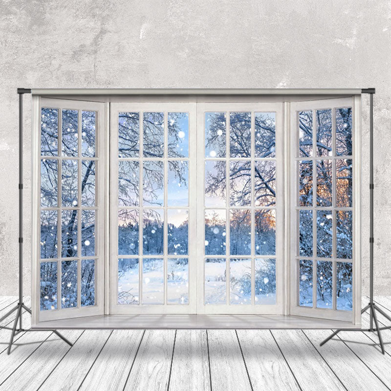 Aperturee - Aperturee Tranquil Winter Landscape Frost Windowpane Backdrop