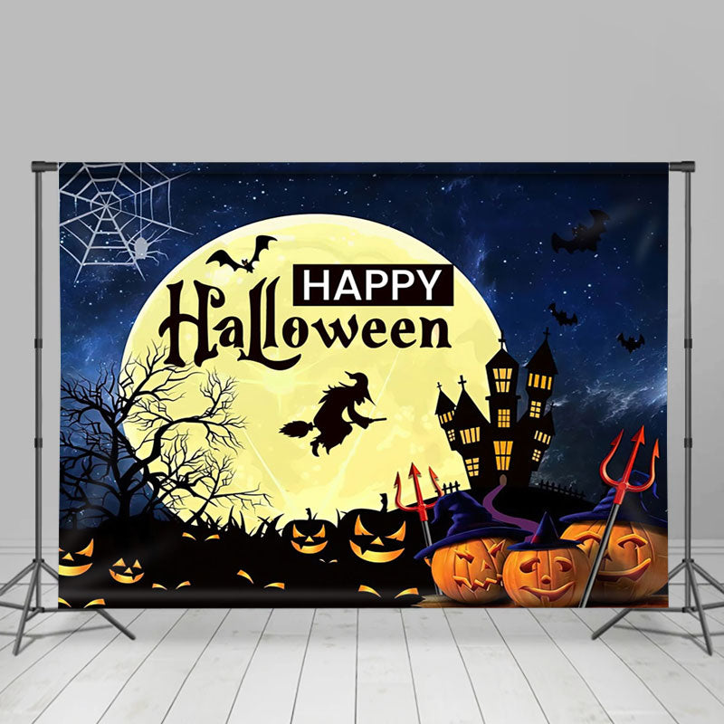 Aperturee - Aperturee Gothic Castle Pumpkin Lanterns Halloween Backdrop