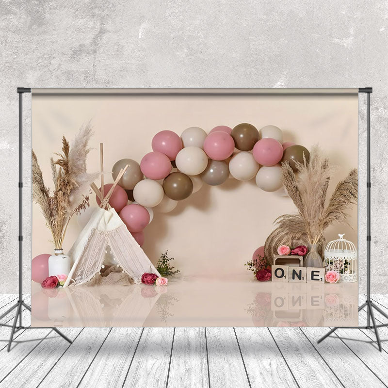 Aperturee - Aperturee Elegant Pink White Balloon Arch Feathered Backdrop