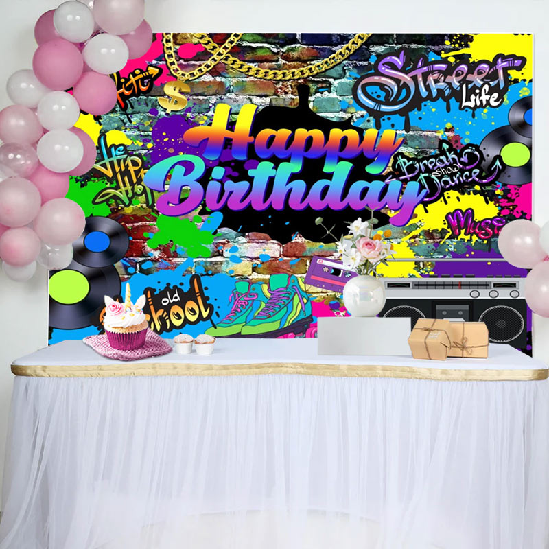 Aperturee - Aperturee Groovy Colorful Happy Birthday Celebration Backdrop