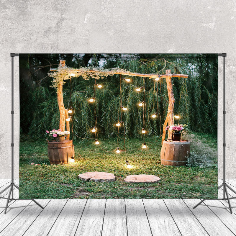 Aperturee - Aperturee Green Outdoor Lawn Lights Wood Stand Wedding Backdrop