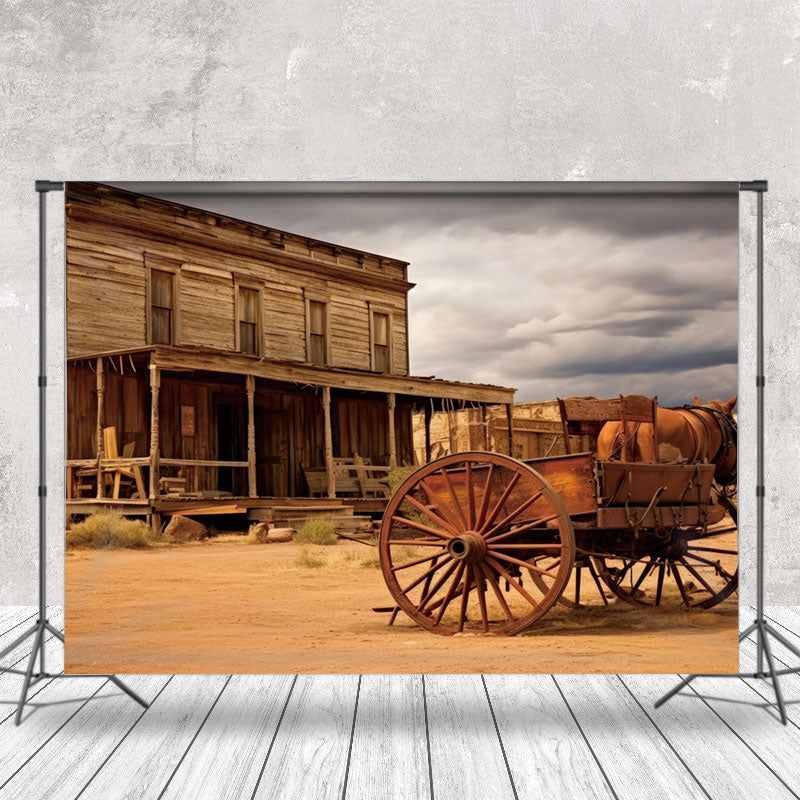 Aperturee - Aperturee Cowboy Plains Carriage Vintage Photography Backdrop