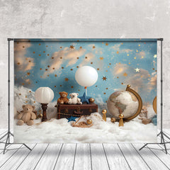 Aperturee - Aperturee Blue Sky Stars Globe Bears Photography Backdrop For Kids