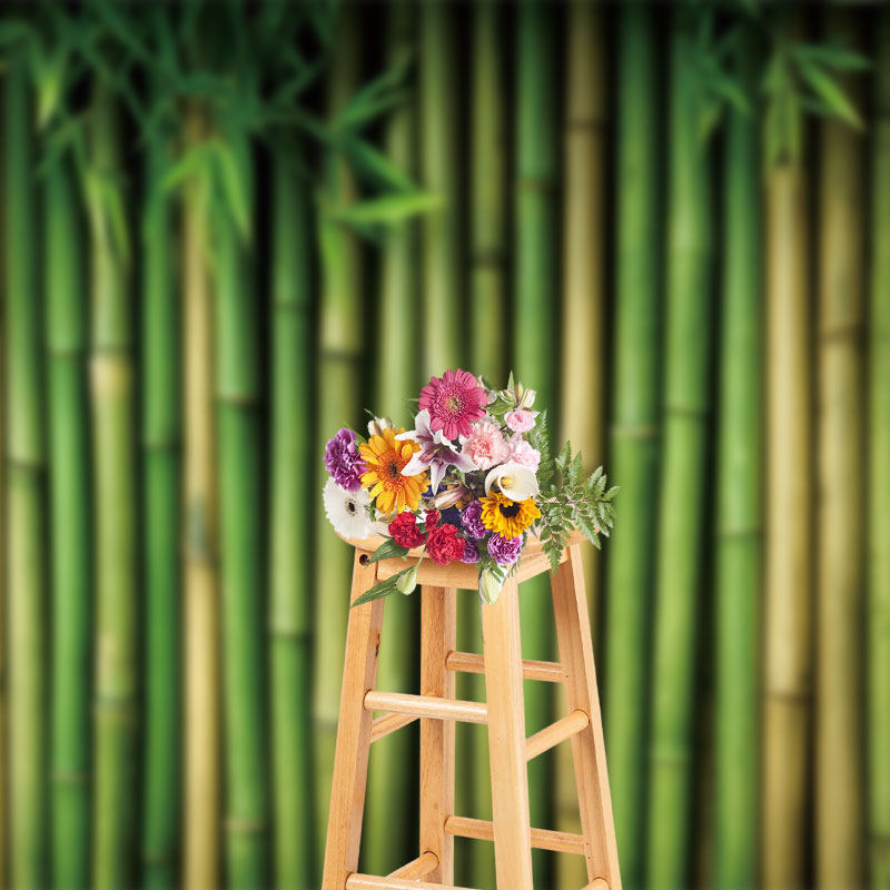 Aperturee - Aperturee Green Bamboo Forest Leaves Spring Scene Backdrop