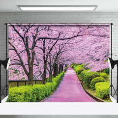 Aperturee - Aperturee Pink Sakura Garden Greenery Path Spring Backdrop