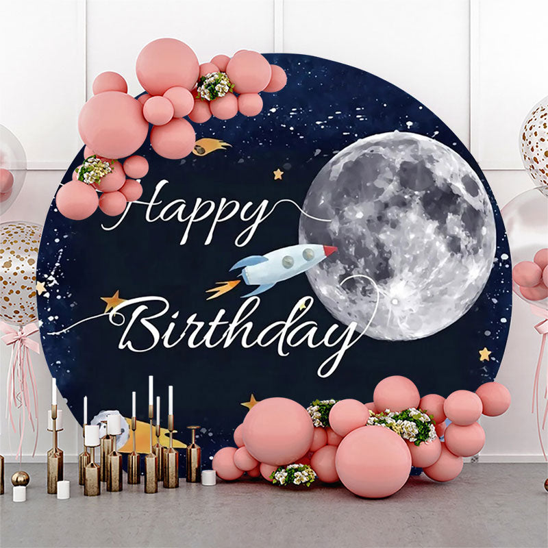 Aperturee - Rocket Stars Moon Galaxy Round Birthday Backdrop