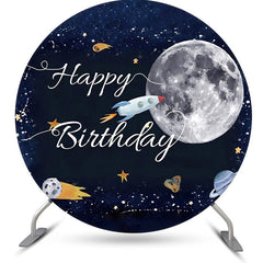 Aperturee - Rocket Stars Moon Galaxy Round Birthday Backdrop