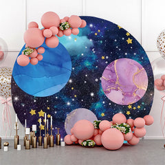 Aperturee - Blue Marble Texture Galaxy Round Birthday Backdrop