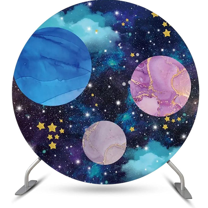 Aperturee - Blue Marble Texture Galaxy Round Birthday Backdrop