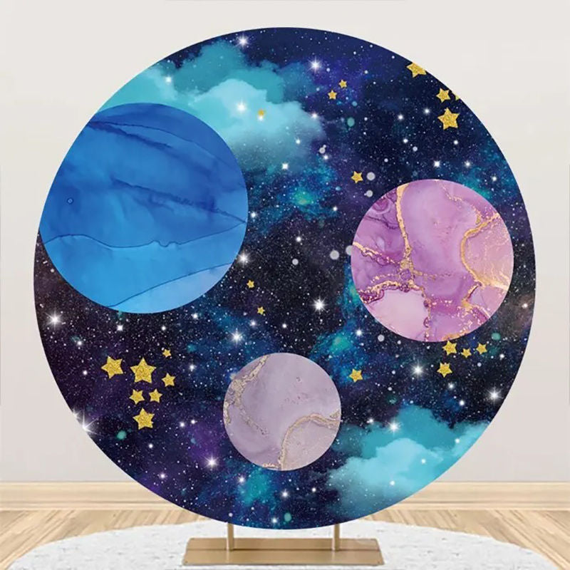 Aperturee - Blue Marble Texture Galaxy Round Birthday Backdrop