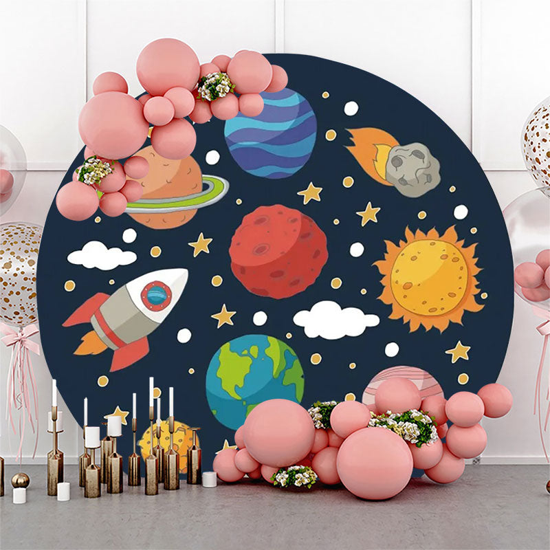 Aperturee - Rocket Stars Cloud Galaxy Round Birthday Backdrop