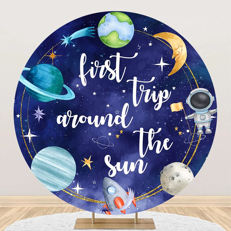 Aperturee - Blue Astronanut Galaxy Round 1st Birthday Backdrop