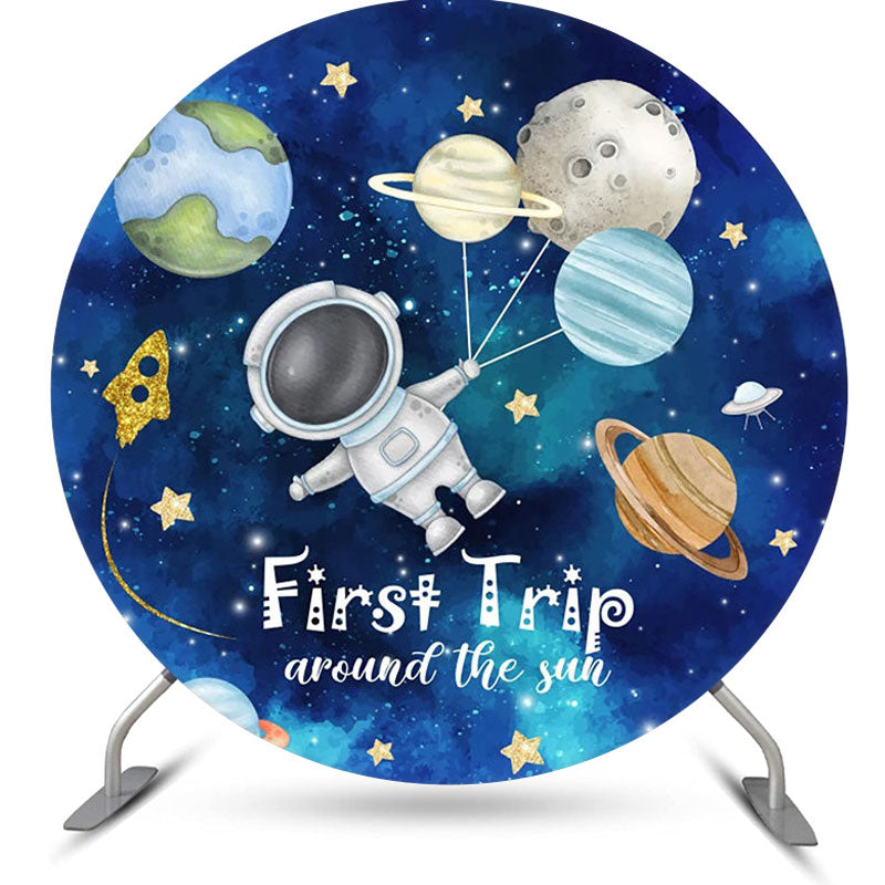 Aperturee - Blue Sky Astronanut Star Round 1st Birthday Backdrop