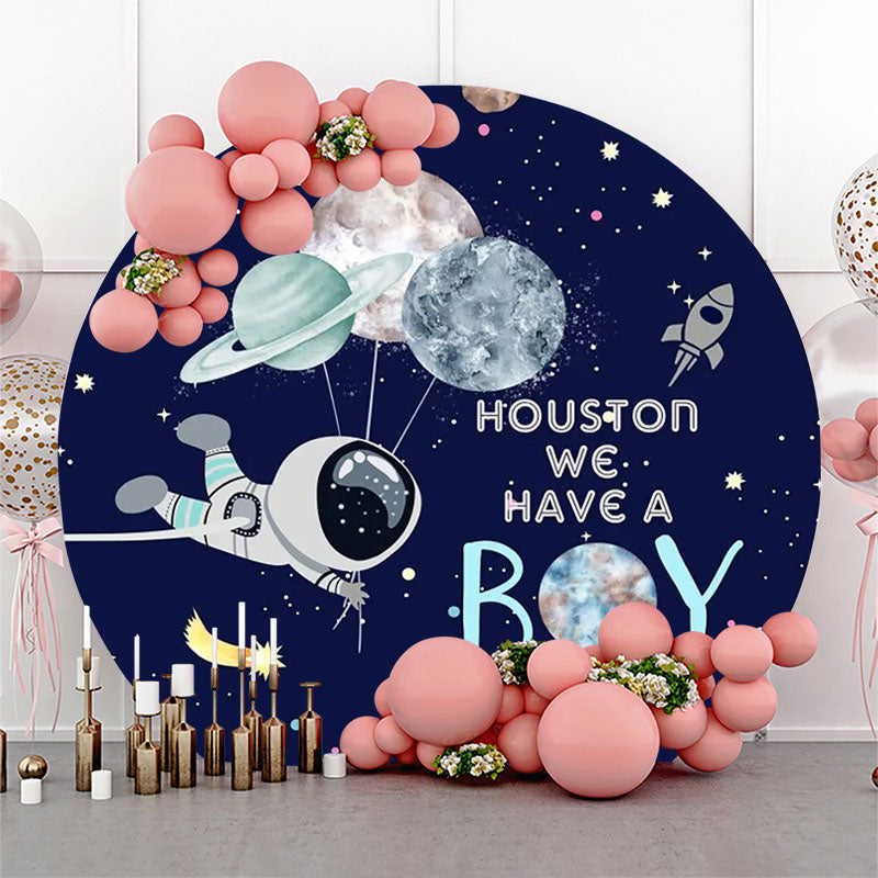 Aperturee - Galaxy Astonanut Stars Round Baby Shower Backdrop