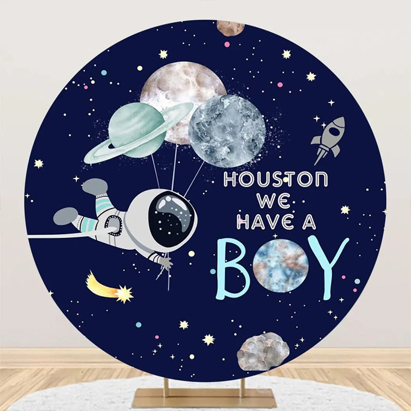 Aperturee - Galaxy Astonanut Stars Round Baby Shower Backdrop