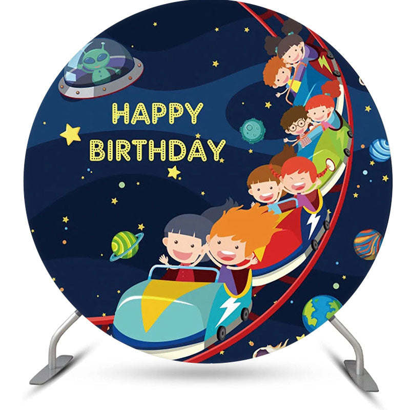 Aperturee - Roller Coaster Child Galaxy Round Birthday Backdrop