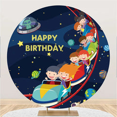 Aperturee - Roller Coaster Child Galaxy Round Birthday Backdrop