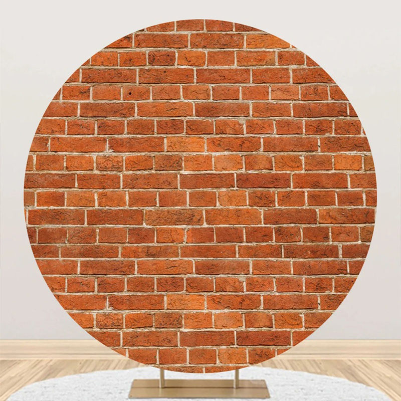 Aperturee - Rust Color Brick Wall Round Backdrop For Birthday