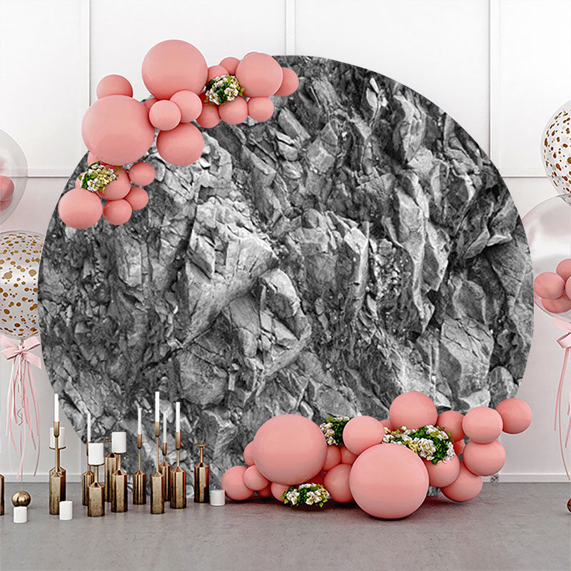 Aperturee - Black White Weathered Rock Round Birthday Backdrop