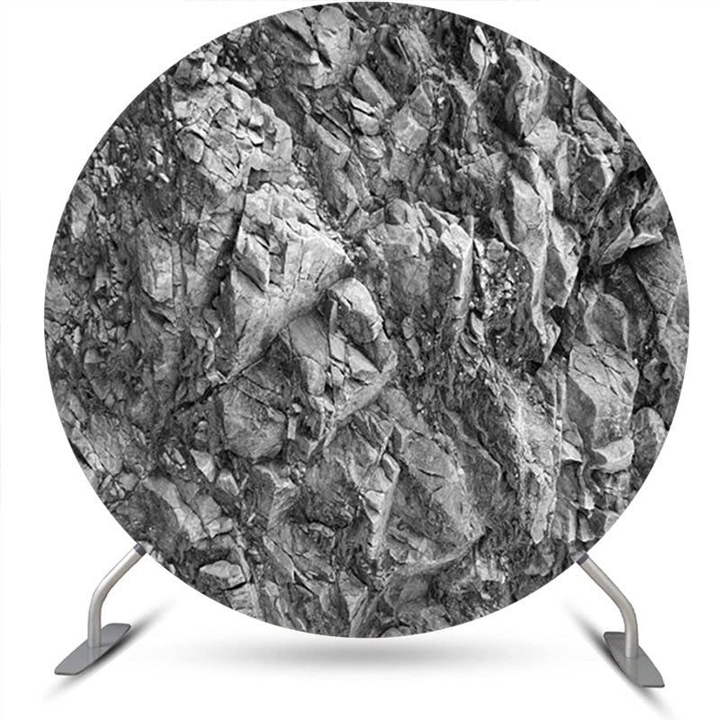 Aperturee - Black White Weathered Rock Round Birthday Backdrop