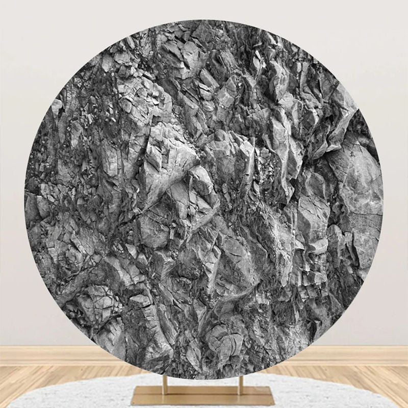 Aperturee - Black White Weathered Rock Round Birthday Backdrop