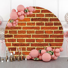 Aperturee - Rust Red Retro Brick Wall Round Birthday Backdrop