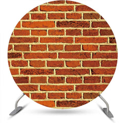 Aperturee - Rust Red Retro Brick Wall Round Birthday Backdrop