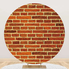 Aperturee - Rust Red Retro Brick Wall Round Birthday Backdrop