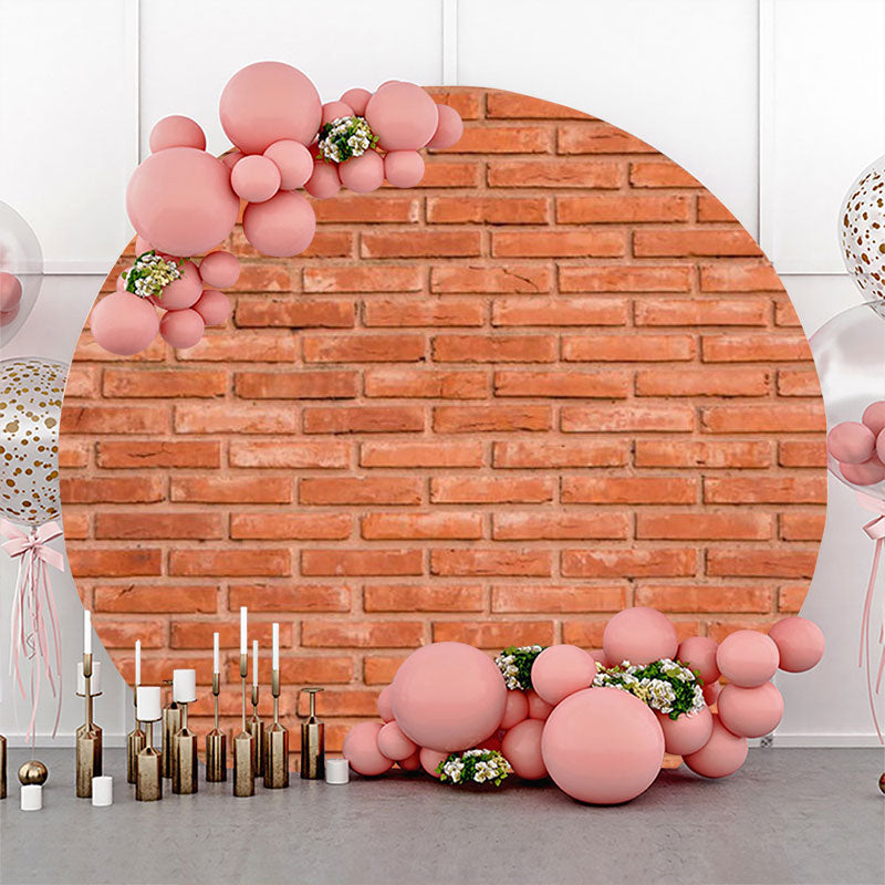 Aperturee - Retro Red Brick Wall Texture Round Birthday Backdrop