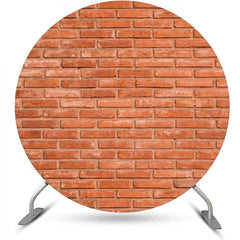 Aperturee - Retro Red Brick Wall Texture Round Birthday Backdrop