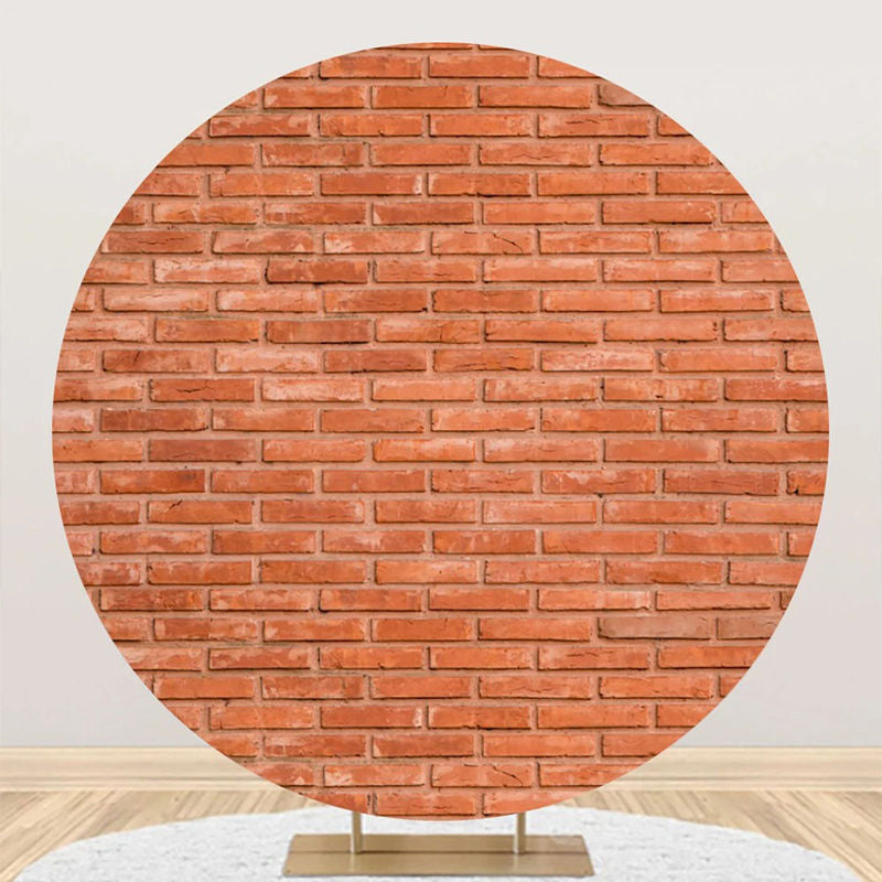 Aperturee - Retro Red Brick Wall Texture Round Birthday Backdrop