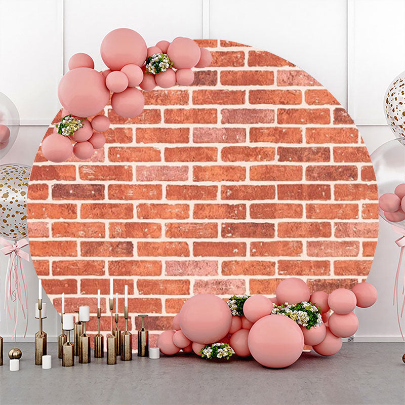 Aperturee - Round Vintage Red White Brick Wall Birthday Backdrop