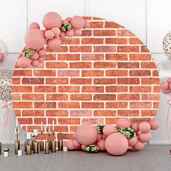 Aperturee - Round Vintage Red White Brick Wall Birthday Backdrop