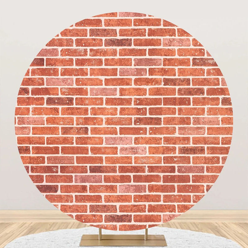 Aperturee - Round Vintage Red White Brick Wall Birthday Backdrop