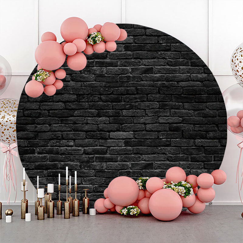 Aperturee - Retro Black Brick Wall Round Backdrop For Birthday