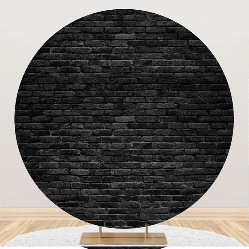 Aperturee - Retro Black Brick Wall Round Backdrop For Birthday