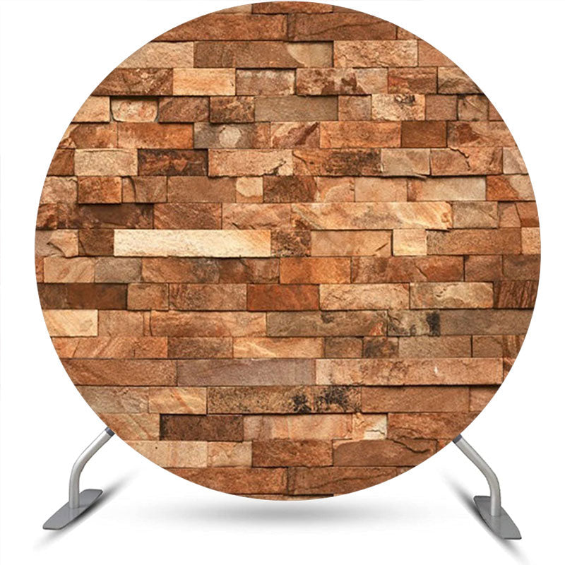 Aperturee - Retro Brick Wall Round Backdrop For Birthday Party