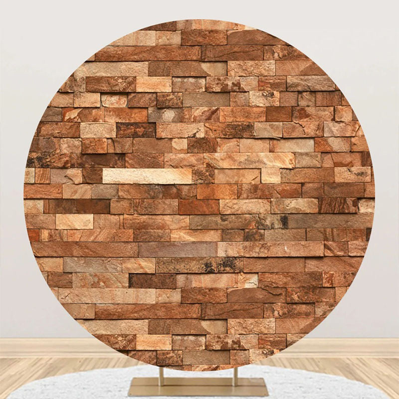 Aperturee - Retro Brick Wall Round Backdrop For Birthday Party