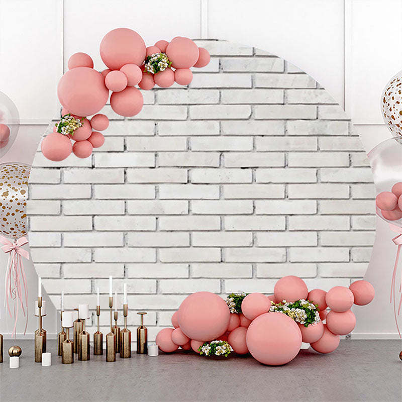 Aperturee - Round White Retro Brick Wall Birthday Party Backdrop