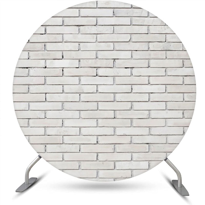 Aperturee - Round White Retro Brick Wall Birthday Party Backdrop