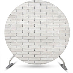 Aperturee - Round White Retro Brick Wall Birthday Party Backdrop