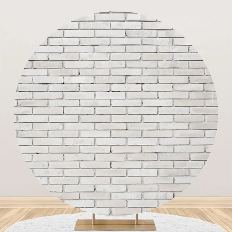 Aperturee - Round White Retro Brick Wall Birthday Party Backdrop