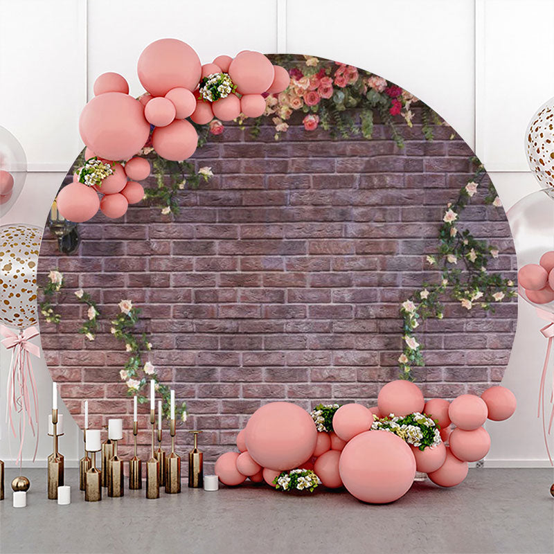 Aperturee - Floral Vintage Brick Wall Round Birthday Backdrop