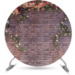 Aperturee - Floral Vintage Brick Wall Round Birthday Backdrop