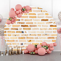 Aperturee - Light Brown Retro Brick Wall Round Birthday Backdrop