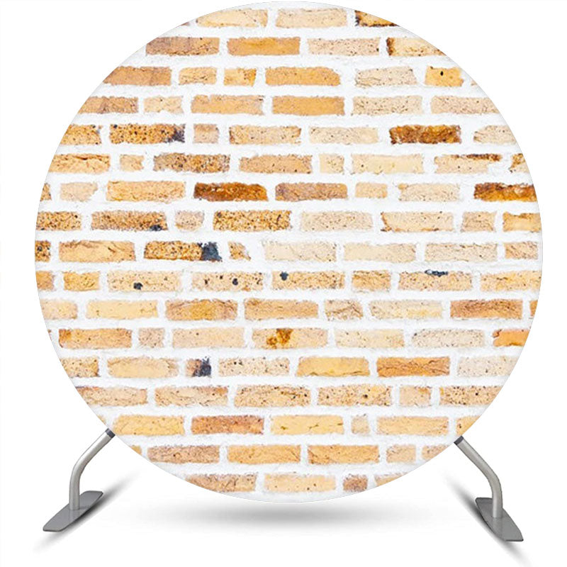 Aperturee - Light Brown Retro Brick Wall Round Birthday Backdrop